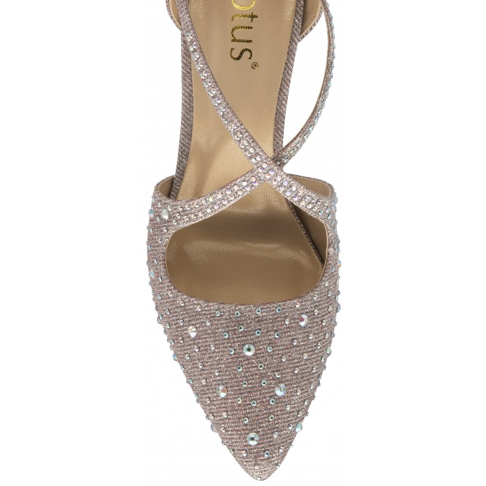 Lotus Ladies Panache Pink Diamante Prom Occasion Stiletto Court Shoes