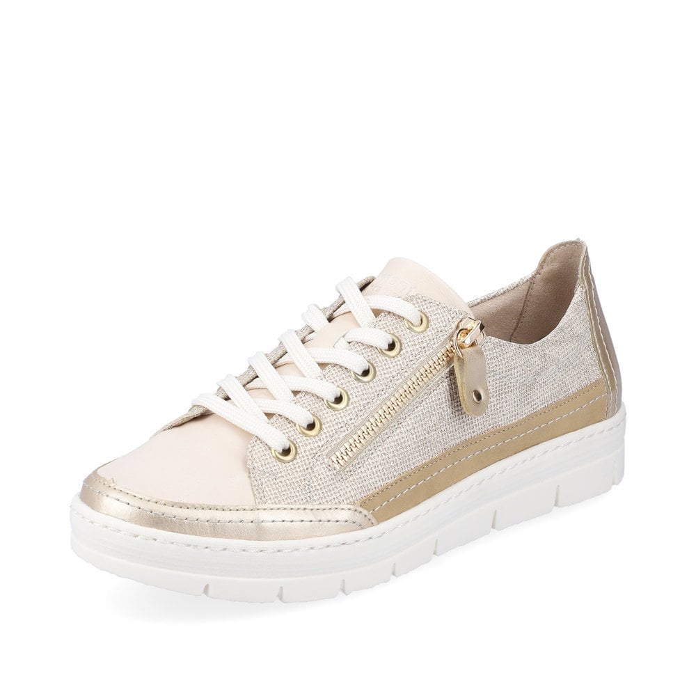 Remonte D5826-60 Beige and Gold Lace or Side Zip Leather Casual Shoes