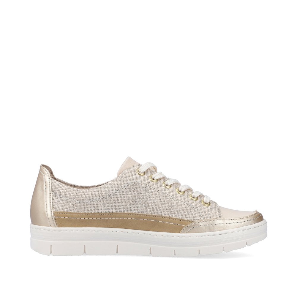Remonte D5826-60 Beige and Gold Lace or Side Zip Leather Casual Shoes