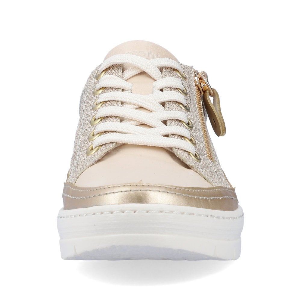 Remonte D5826-60 Beige and Gold Lace or Side Zip Leather Casual Shoes