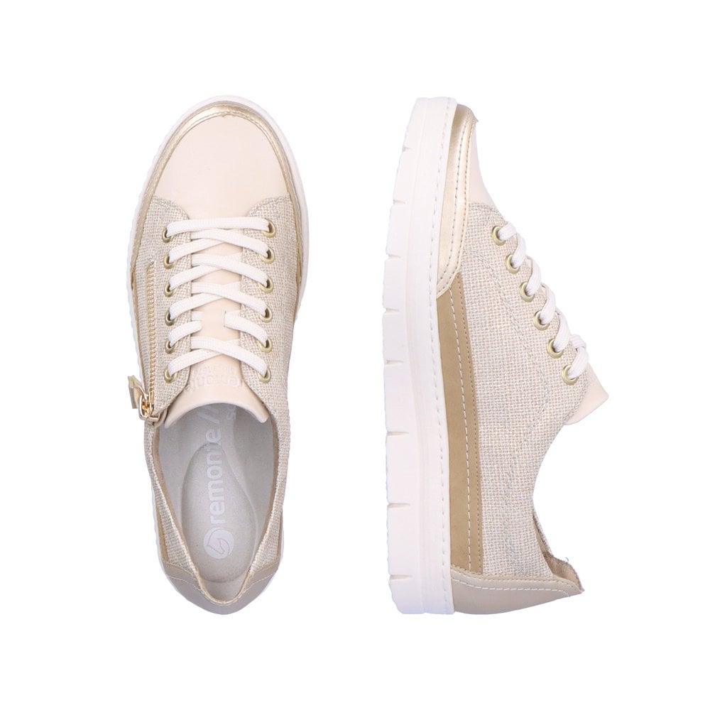 Remonte D5826-60 Beige and Gold Lace or Side Zip Leather Casual Shoes