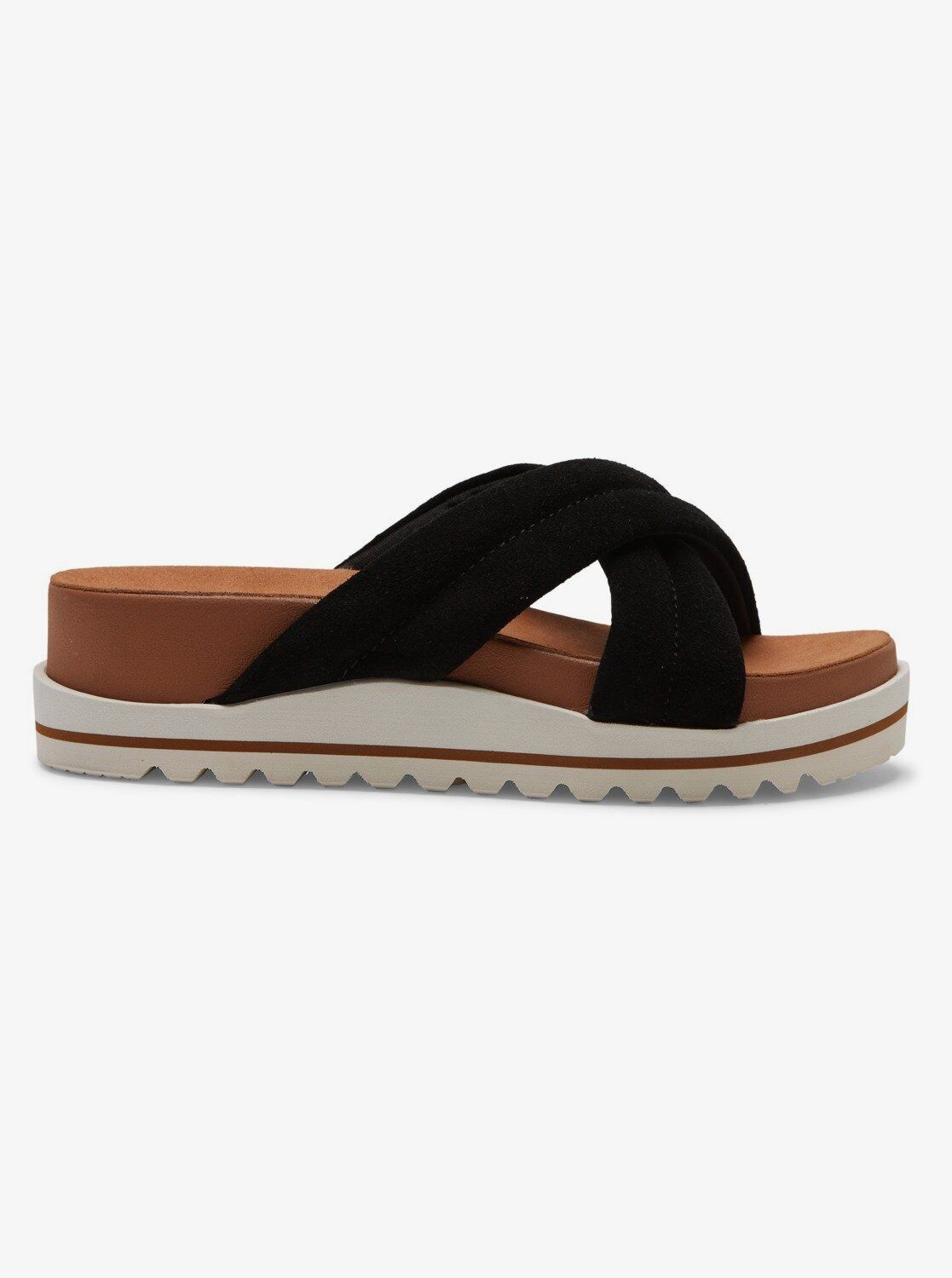 Roxy Veria Black Platform Soft Suede Leather Lightweight Slip On Sandals