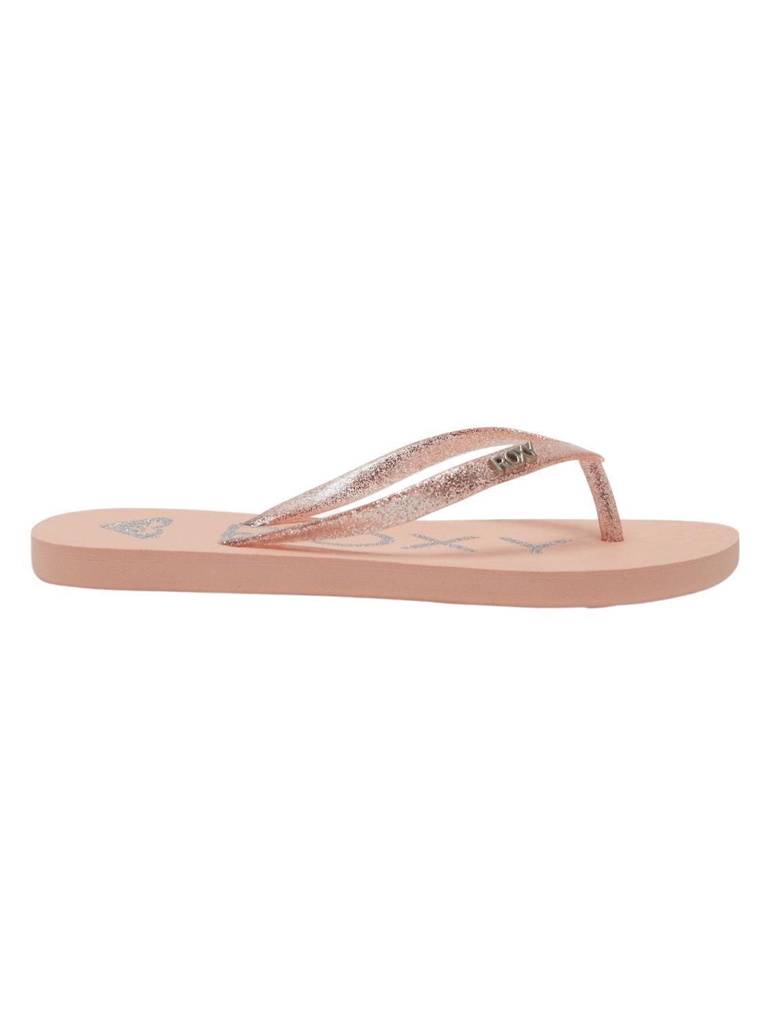 Roxy Girls Viva Sparkle Peach Flip Flops Beach Sandals