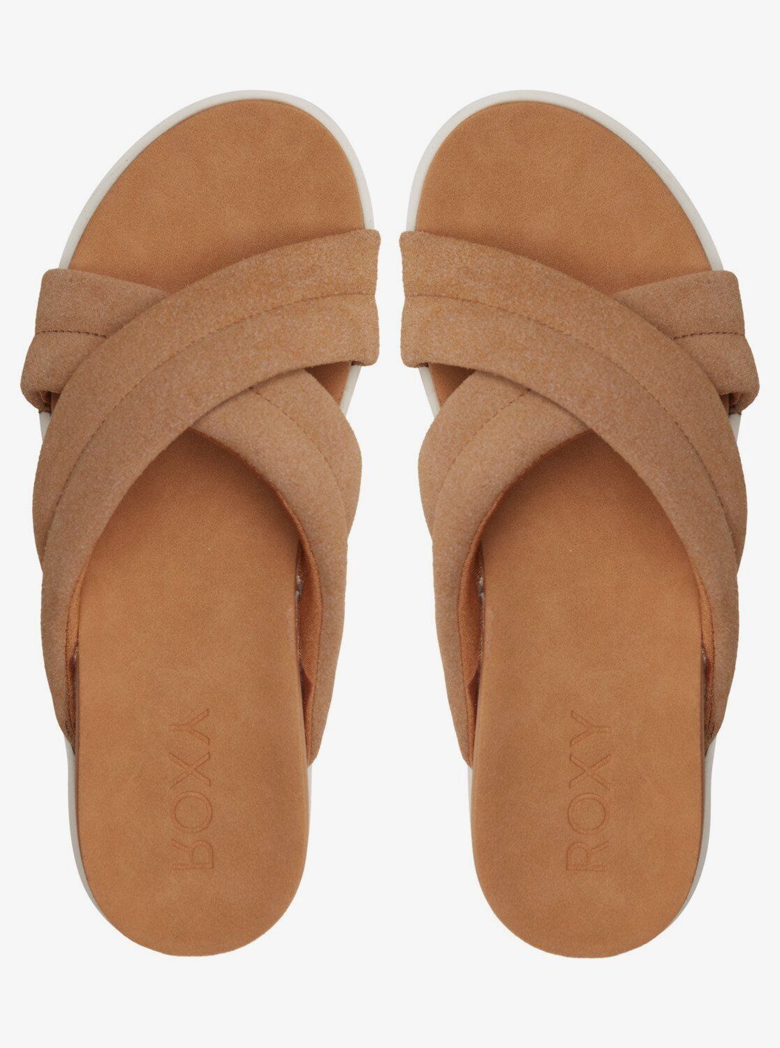 Roxy Veria Tan Platform Soft Suede Leather Lightweight Slip On Sandals