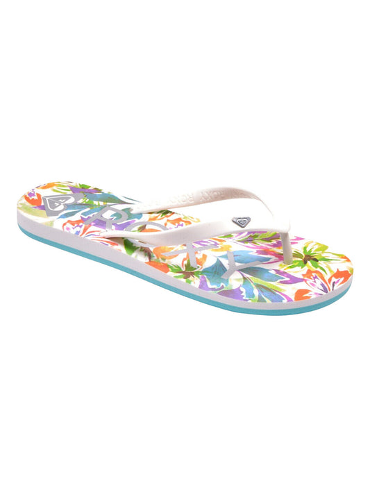 Roxy Womens Tahiti White Tropical Toe Post Flip Flops Sandals