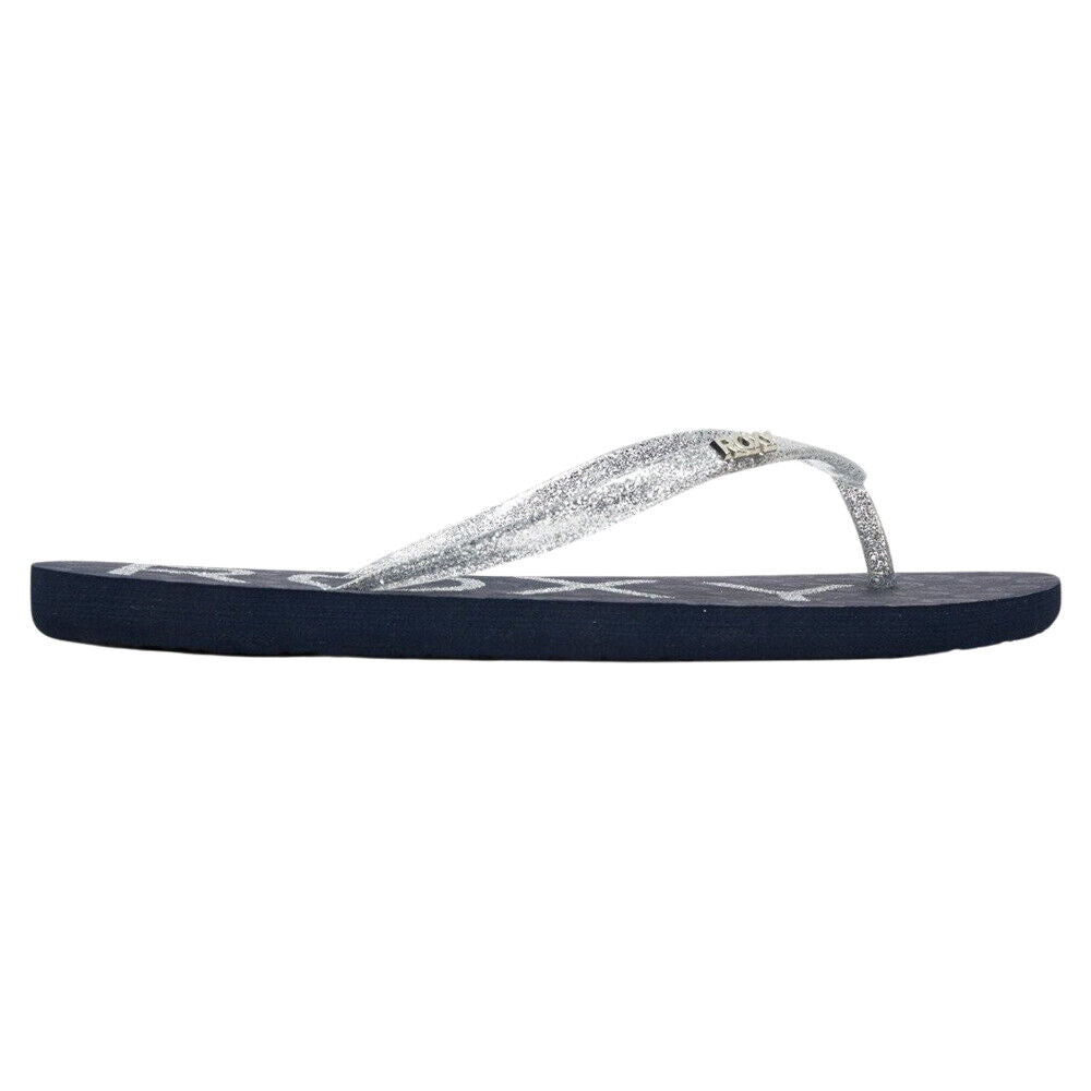 Roxy Ladies Viva Sparkle Navy Silver Glitter Flip Flops Beach Toe Post Sandals