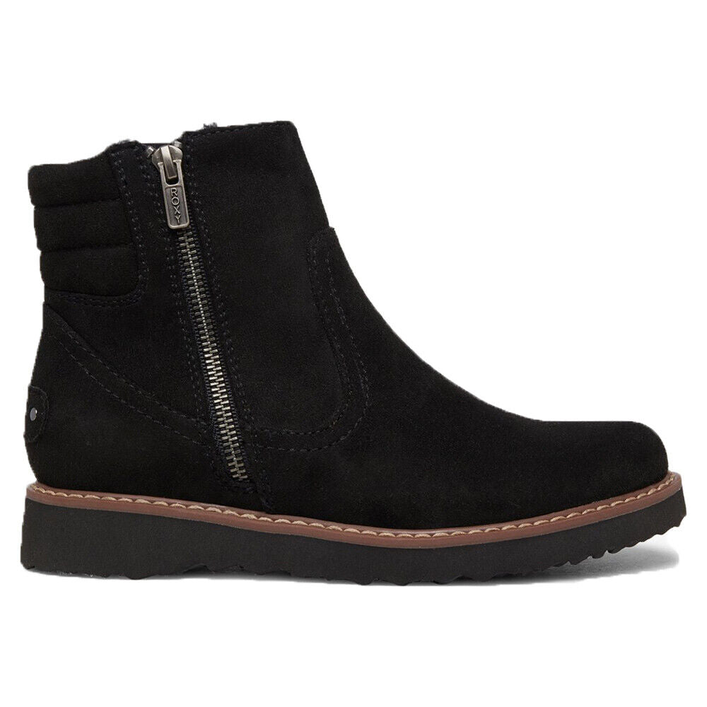 Roxy Jover Fur Black Warm Lined Zipped Faux Suede Ankle Boots