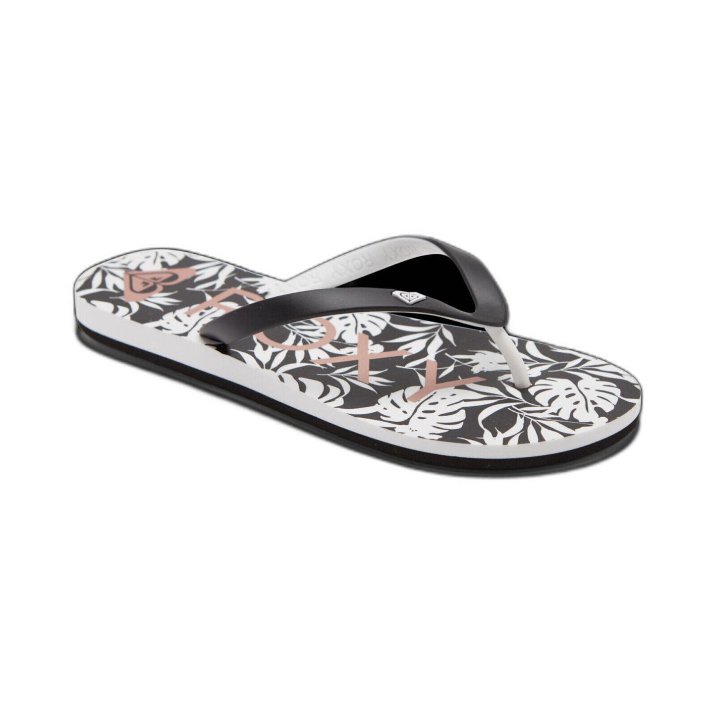 Roxy Ladies Tahiti Black and White Tropical Print Flip Flops Thong Sandals