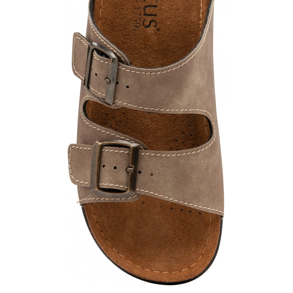 Lotus Mens George Taupe Adjustable Buckle Slip On Mule Sandals