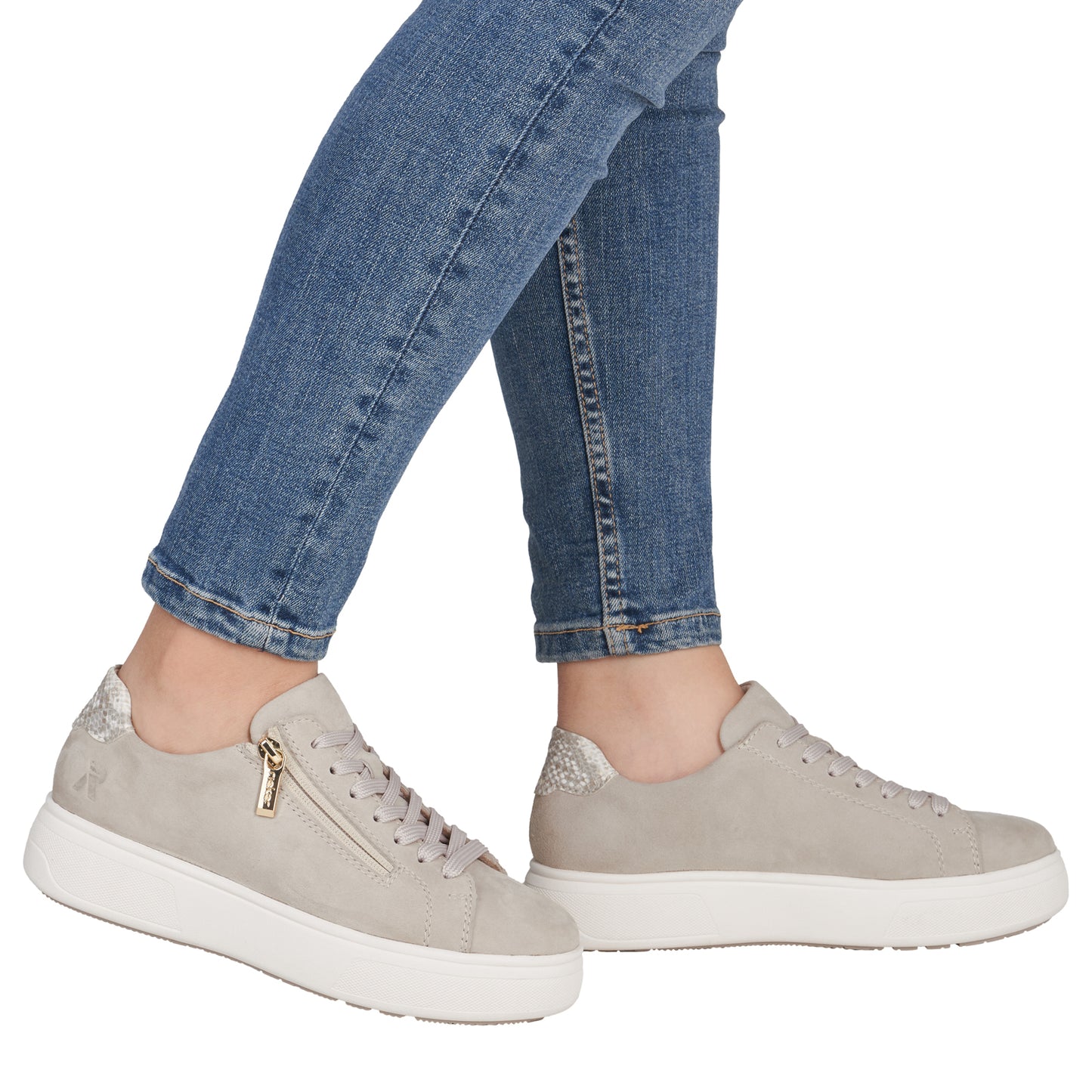 Rieker Womens White Leather Side Zip Trainers M7701-80