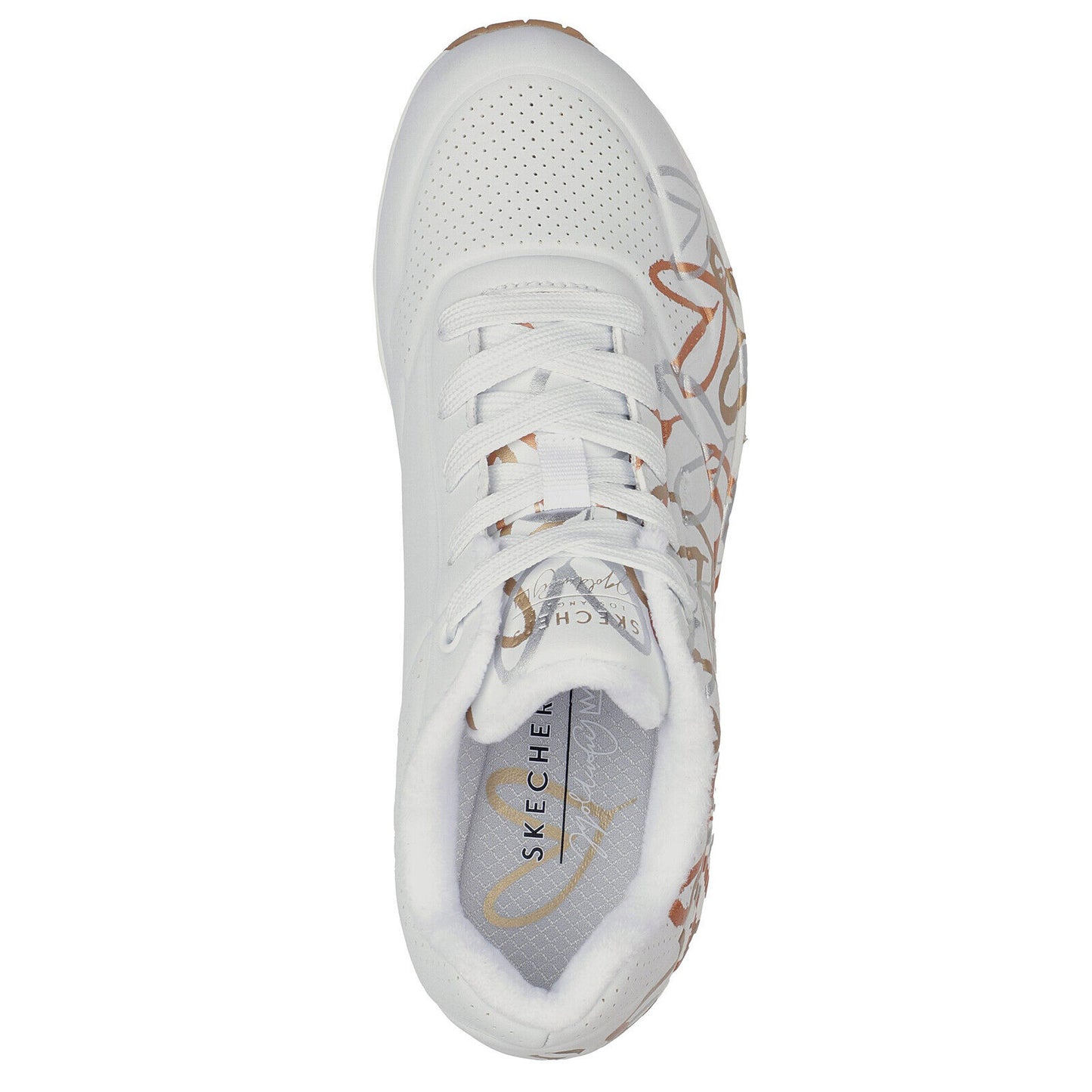 Skechers Ladies Uno Metallic Love White/Gold J Goldcrown Shoes Trainers