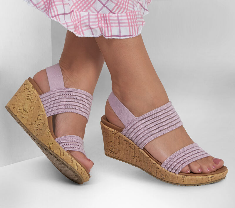 Skechers Women’s Beverlee Sheer Luck Pink Vegan Wedge Cork Sandals