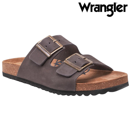 Wrangler Mens Ranch Dark Brown Two Strap Adjustable Slip On Sandals WL21140A
