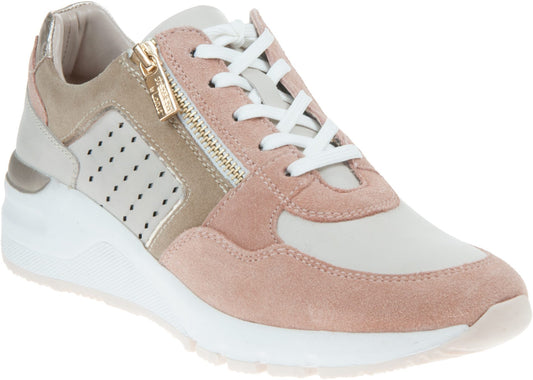 Lotus Salma Pink/Nude Wedge Zip Lace Up Leather Trainers