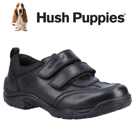 Hush Puppies Boys Alec Double Adjustable Black Leather School Shoes