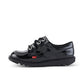 Girls Kickers Black School Shoes Youths Patent Kick Lo 1-13499