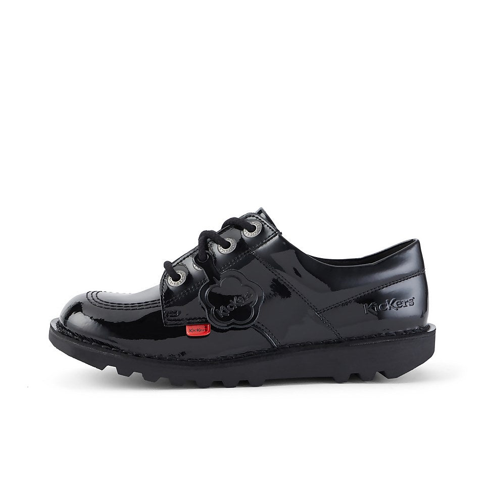 Girls Kickers Black School Shoes Youths Patent Kick Lo 1-13499