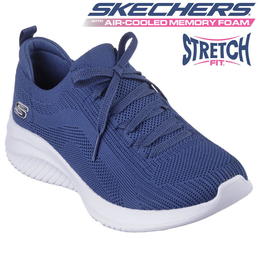 Skechers Ladies Ultra Flex 3.0 Big Plan Navy Vegan Slip On Trainers Shoes