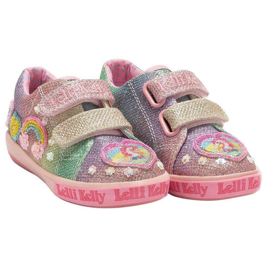 Lelli Kelly LK2037 (GX02) Unicorn Rainbow Multi Glitter Double Strap Shoes