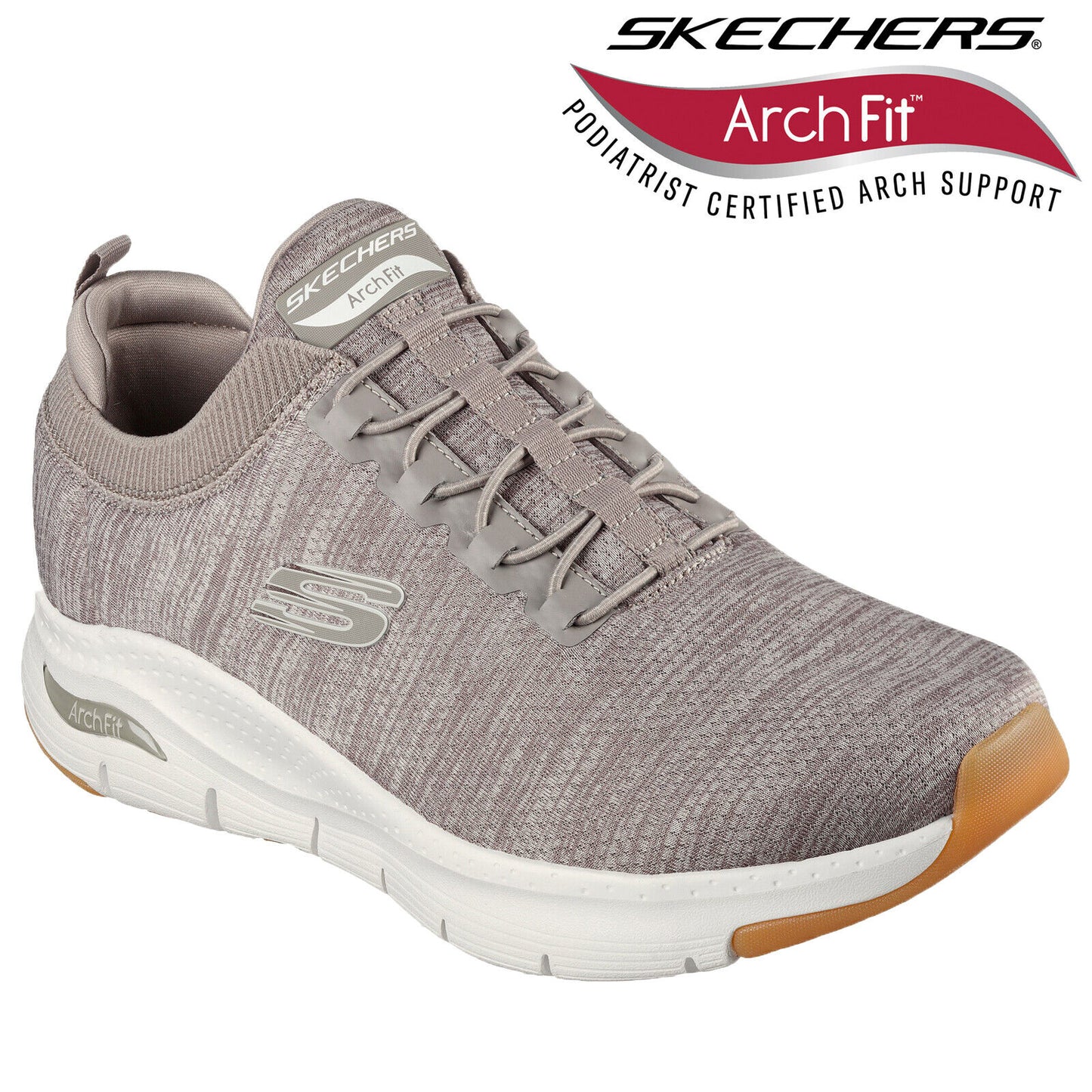 Skechers Mens Arch Fit WavePort Taupe Mesh Lightweight Trainers 232301/TPE