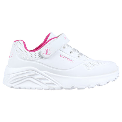 Skechers Kids Uno Lite White Hot Pink Platform Trainers Shoes