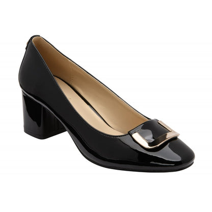 Lotus Aubrey Black Patent Buckle Court Shoes