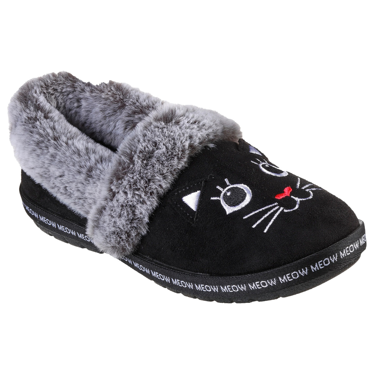 Ladies Skechers Too Cozy Meow Pajamas Black Faux Fur Slippers 33355/BLK
