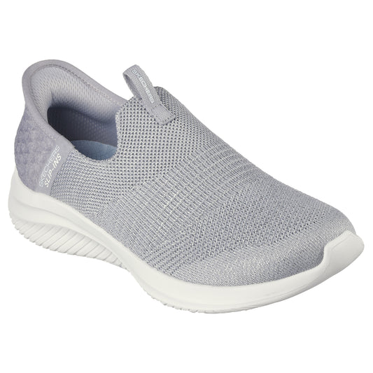 Skechers Ladies Ultra Flex 2.0 Smooth Step Light Grey Slip In Vegan Shoes