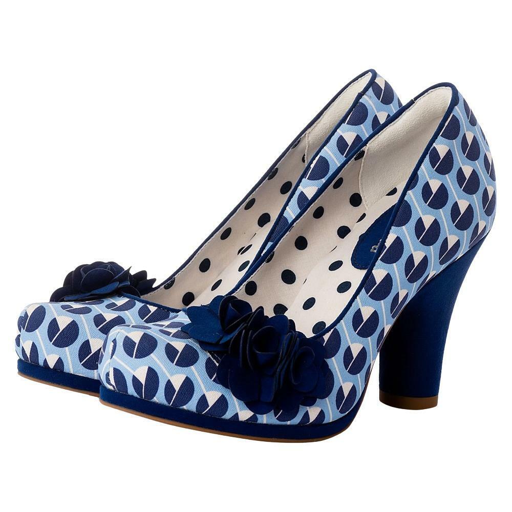 Ruby Shoo Eva Azure Blue Vintage Inspired Vegan Court Shoes