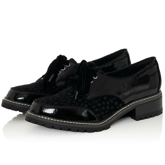 Ruby Shoo Aubrey Appaloosa Black Lace Up Vegan Friendly Shoes 09407