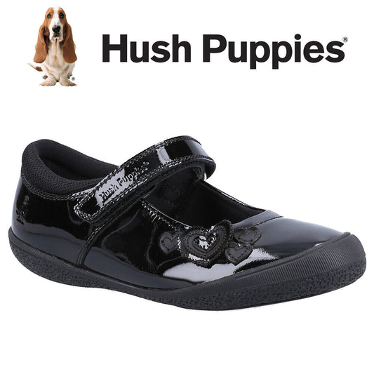 Hush Puppies Girls Rosanna Heart Black Patent School Shoes