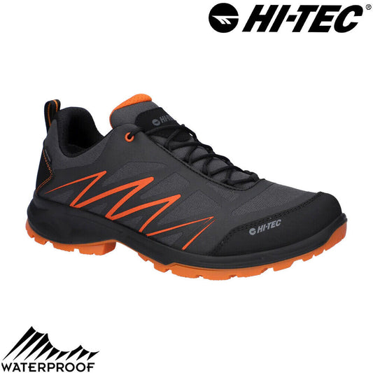 Hi-Tec Mens Flame Lite WP Charcoal/Black Orange Waterproof Trail Shoes