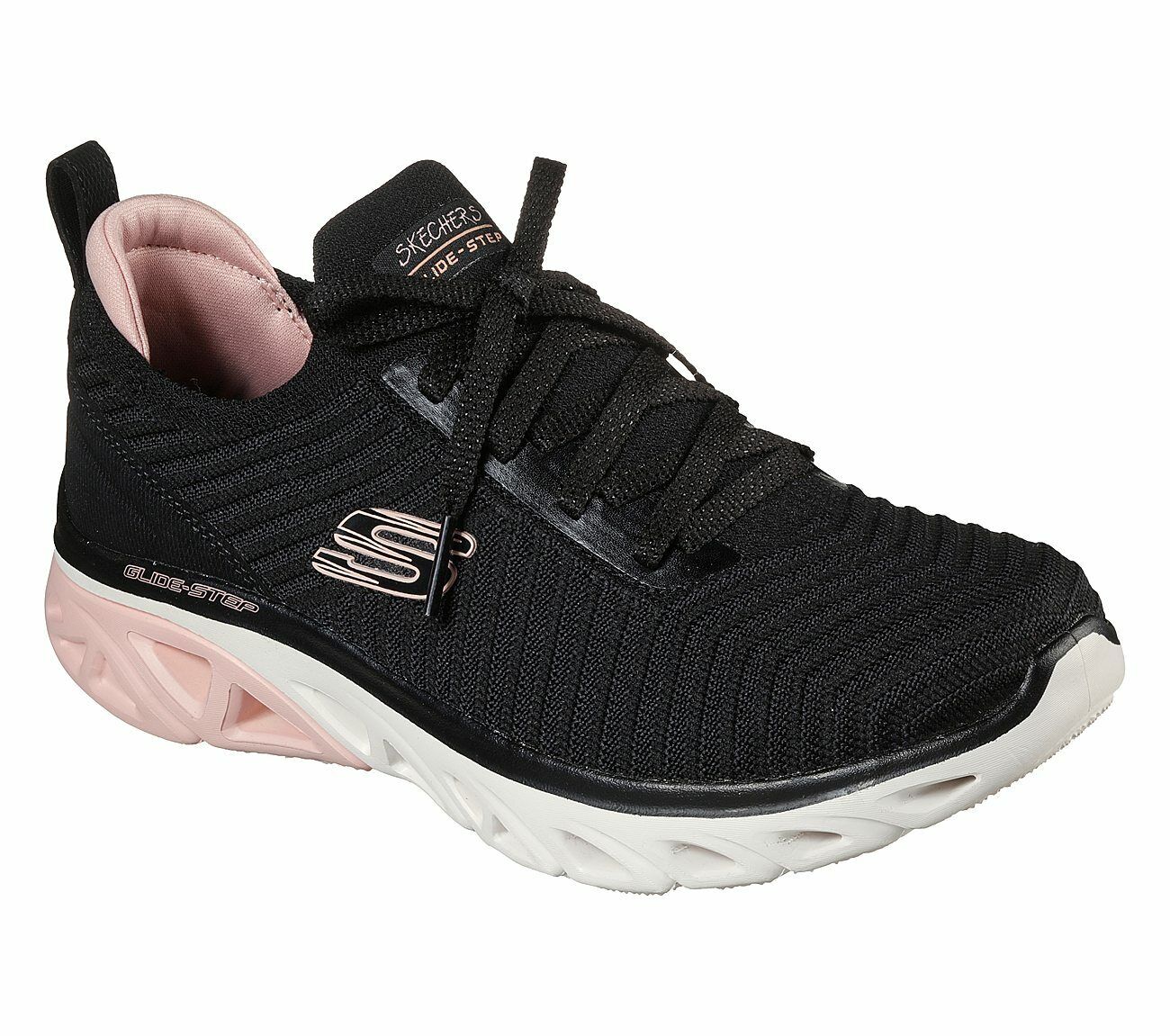 Skechers Ladies Glide Step Sport Level Up Black Trainers Vegan Shoes 149553/BKBK