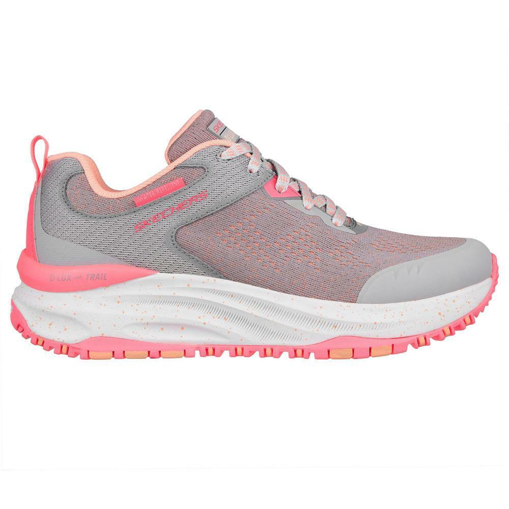 Skechers Ladies D Lux Trail Round Trip Grey Pink Vegan Trainers Shoes Hirst Footwear