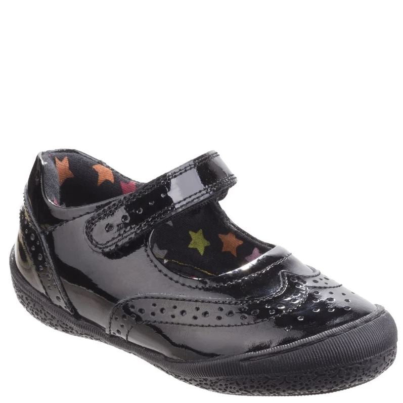Girls Infants Hush Puppies Rina Black Patent Adjustable Strap Mary Jane School Shoes