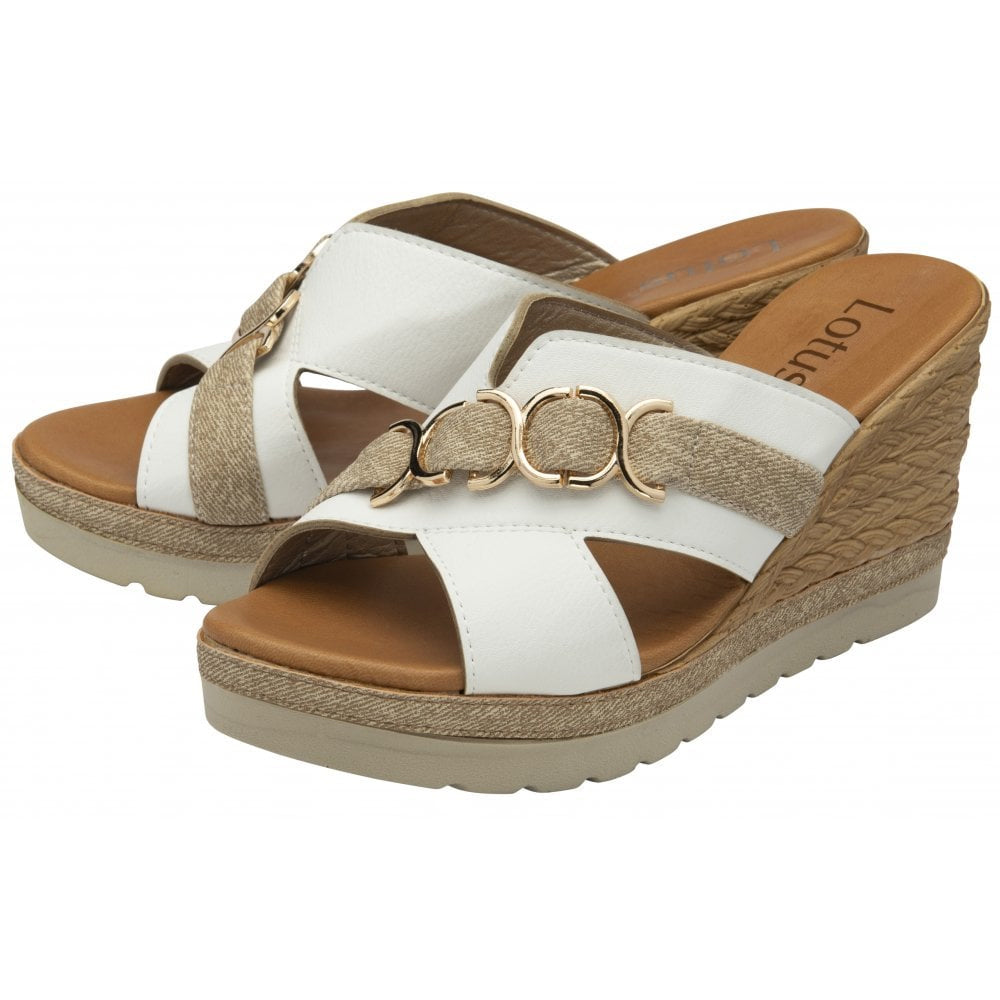 Lotus ULP371 Toscana White Wedge Mule Sandals