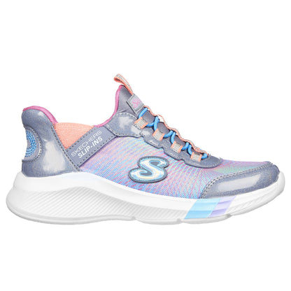 Skechers Kids Dreamy Lites Colorfull Prism Grey/Mint Slip In Trainers Shoes
