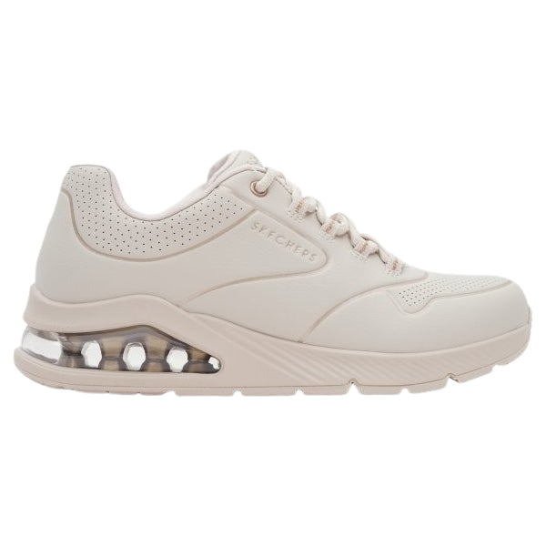 Skechers Ladies Uno Golden Trim Off White Memory Foam Trainers