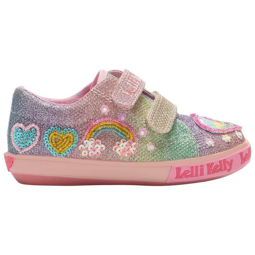 Lelli Kelly LK2037 (GX02) Unicorn Rainbow Multi Glitter Double Strap Shoes