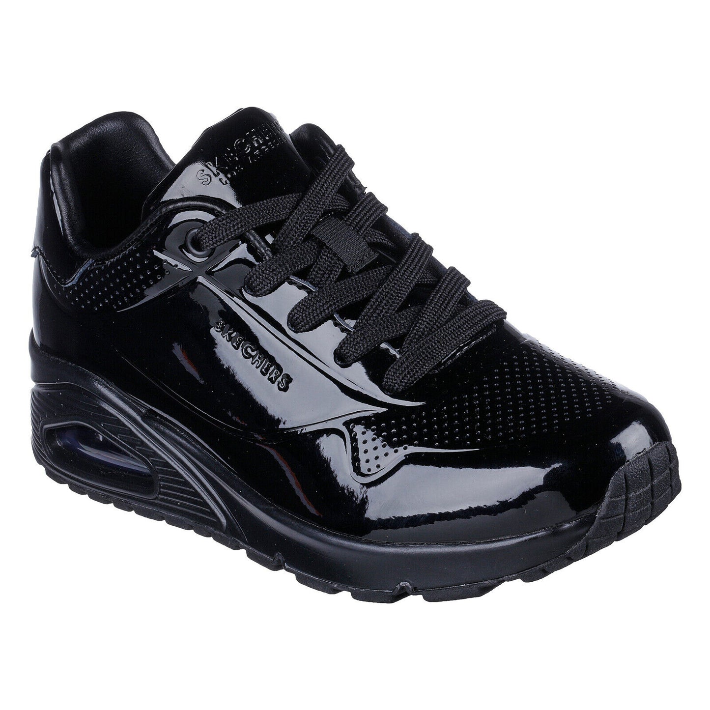 Skechers Ladies Uno Shiny One Black Patent Leather Trainers Shoes