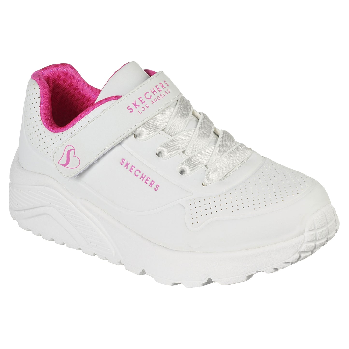 Skechers Kids Uno Lite White Hot Pink Platform Trainers Shoes