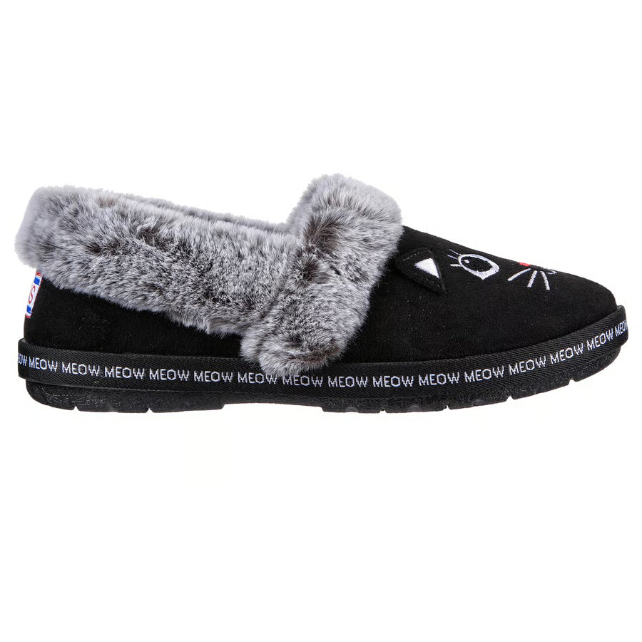 Ladies Skechers Too Cozy Meow Pajamas Black Faux Fur Slippers 33355/BLK