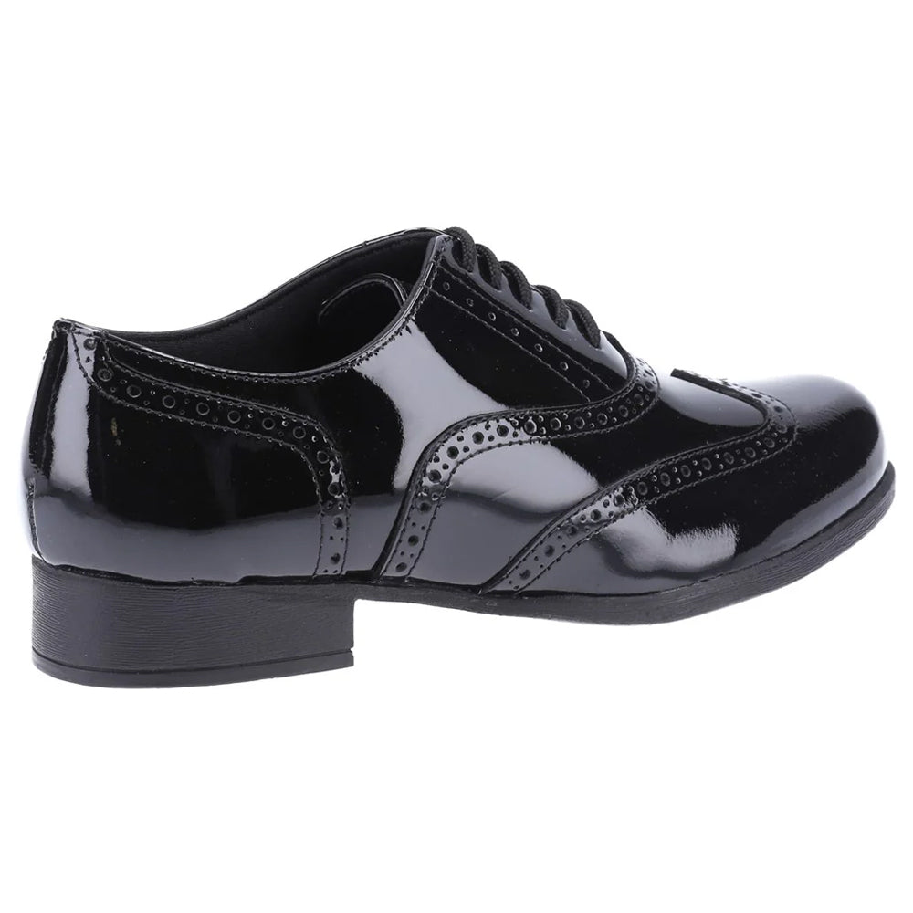 Girls Hush Puppies Kada Black Patent Brogue School Shoes