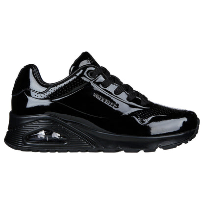 Skechers Ladies Uno Shiny One Black Patent Leather Trainers Shoes
