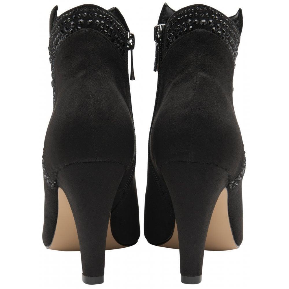 Lotus Emma Black/Diamante Side Zip Stiletto Heeled Ankle Shoes Boots