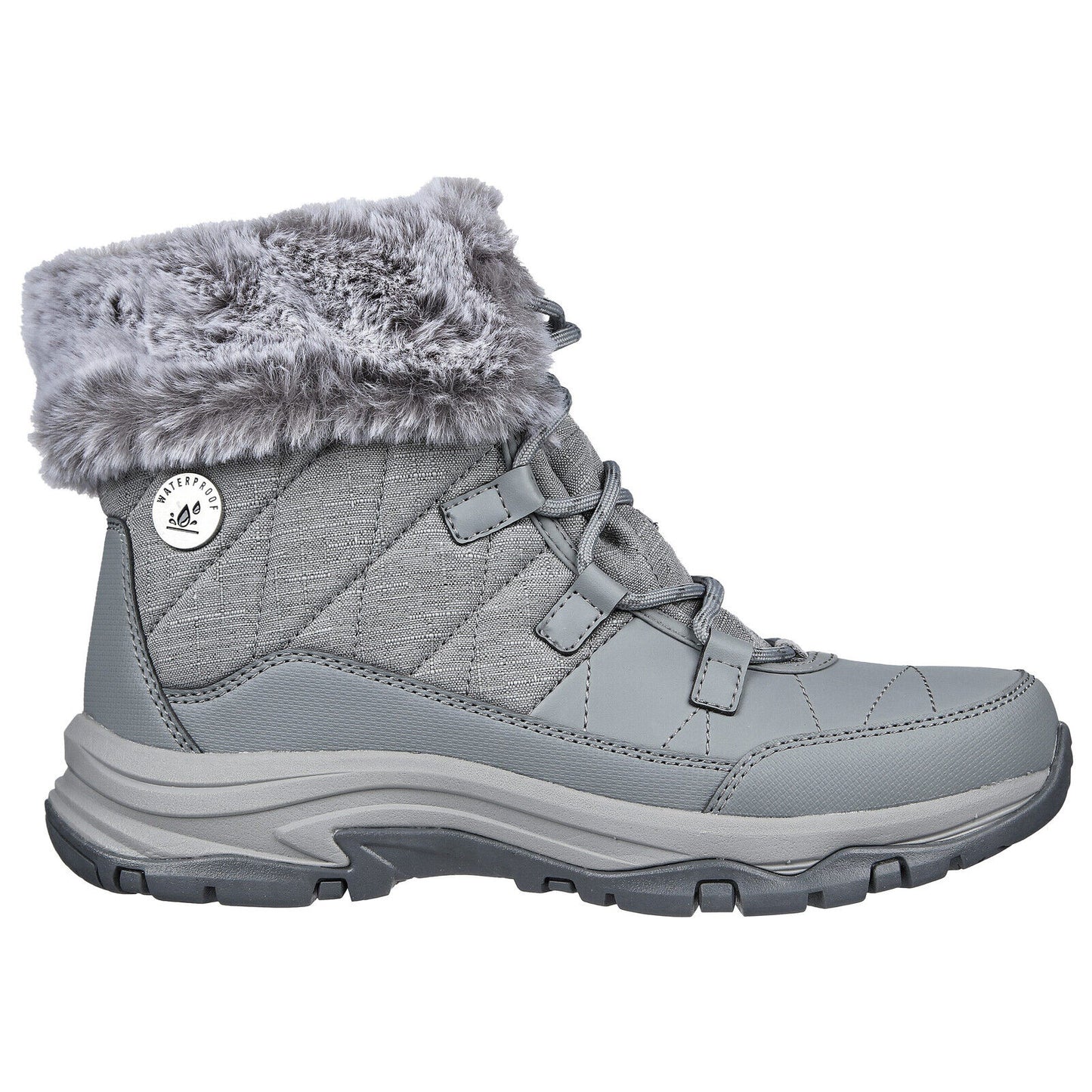 Skechers Womens Trego Winter Feelings Grey Waterproof Fur Collar