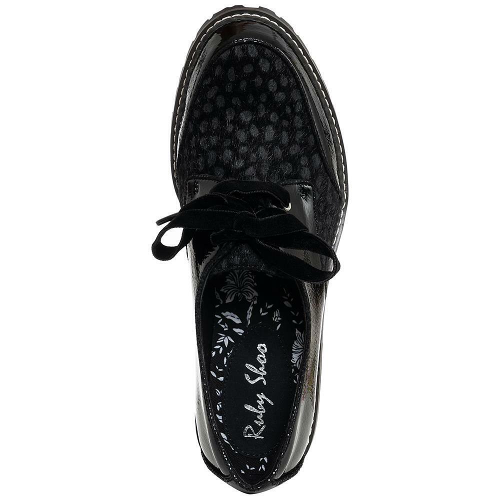 Ruby Shoo Aubrey Appaloosa Black Lace Up Vegan Friendly Shoes 09407