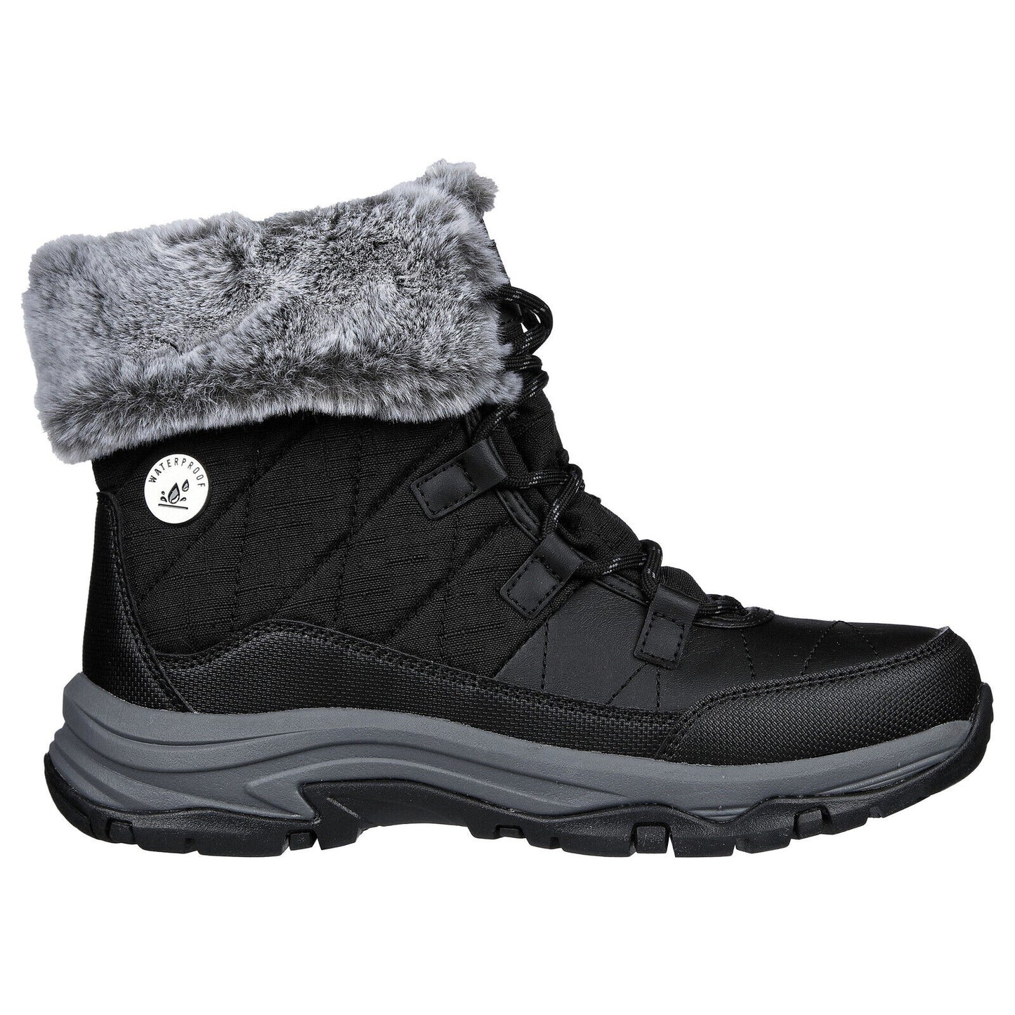 Skechers Womens Trego Winter Feelings Black Waterproof Fur Collar Ankle Boots