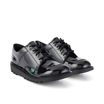 Girls Kickers Black School Shoes Youths Patent Kick Lo 1-13499