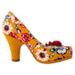 Ruby Shoo Eva Ochre Mustard Vintage Inspired Floral Vegan Court Shoes